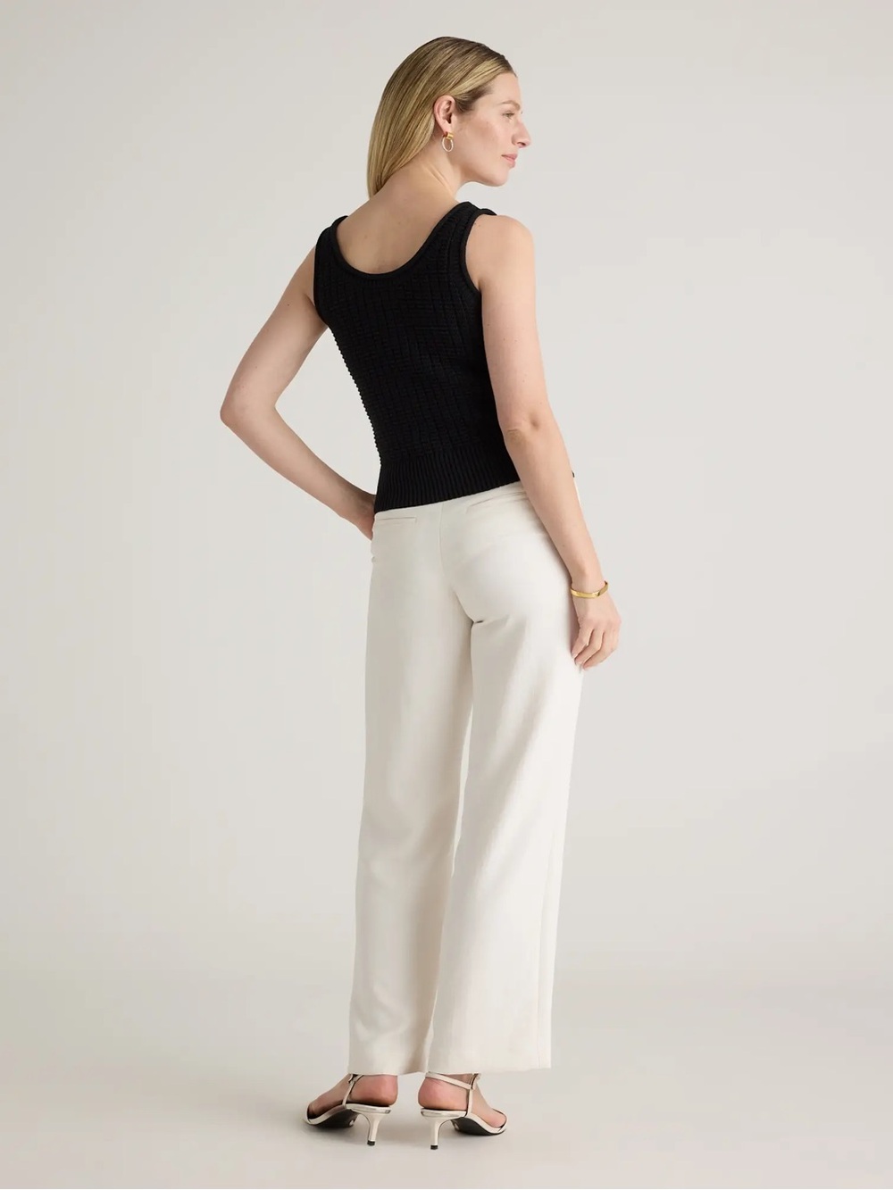 Quince 100% Organic Cotton Waffle Cropped Sweater Tank / Black / S - Picture 3 of 7